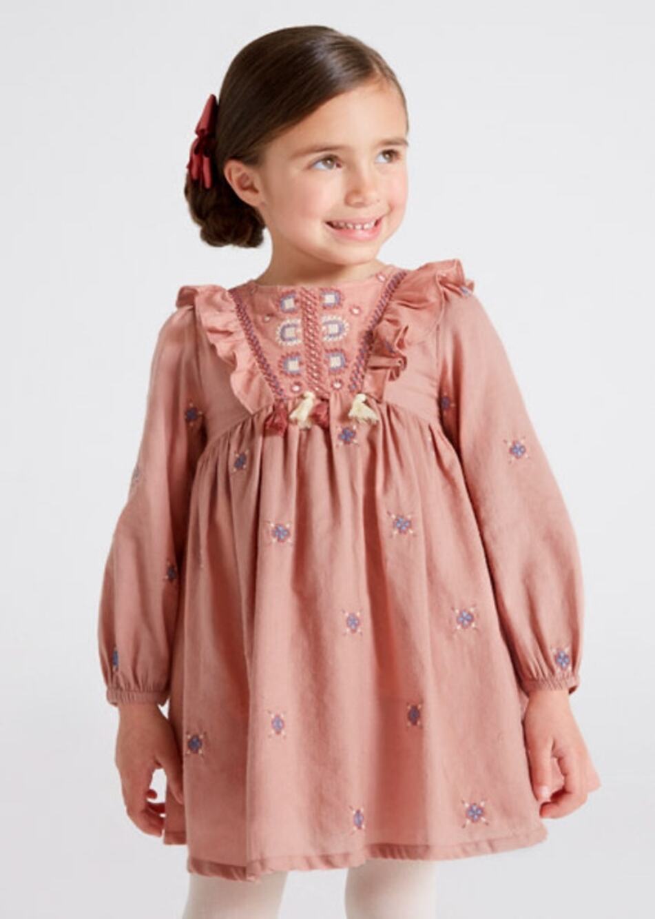 Mayoral Pink Long Sleeve Embroidered Girls Dress 7yo Fringers Rose Pink Boho